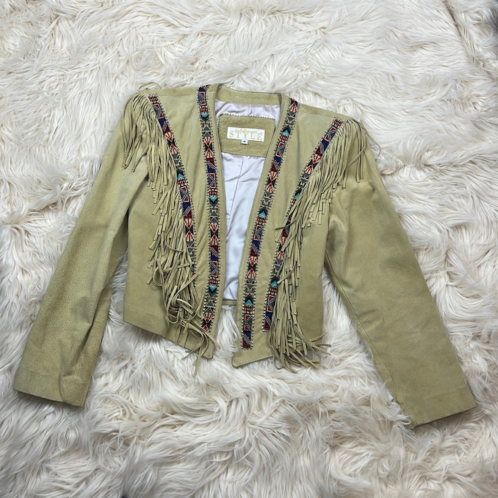 Vintage California Style Leather/Suede Beaded & Fringe Coat